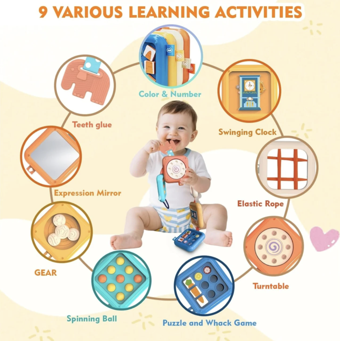 Busy Cube pliabil cu 8 activitati senzoriale Montessori pentru copii 12 luni+ [4]