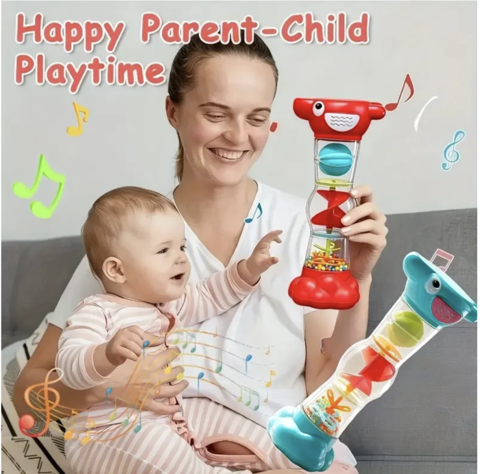 Jucarie zornaitoare tip clepsidra cu bilute si sunet de ploaie pentru bebelusi 6 luni+ [4]