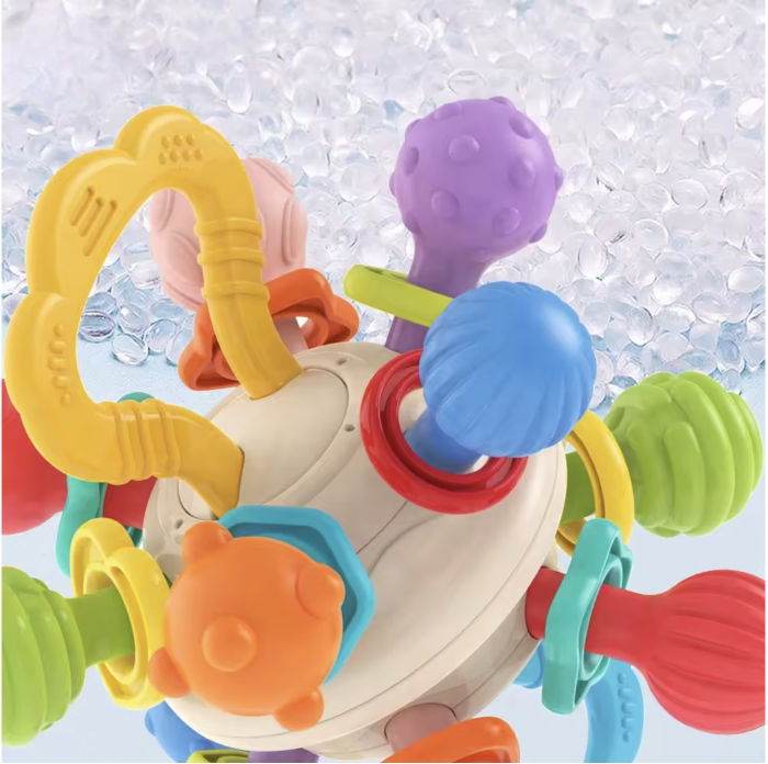 Jucarie Senzoriala de Dentitie – Mingea Zornaitoare Baby Rattle cu Maner, 0 luni+ [6]