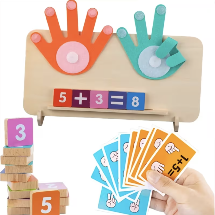 Joc Montessori din lemn pentru calcul matematic cu degete din fetru si suport, +3 ani [10]
