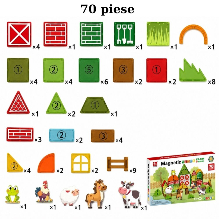 Set de constructie magnetic Ferma cu 5 animale si placi ilustrate, 70 piese, 3 ani+ [4]