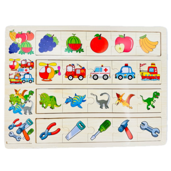 Joc educativ Plansa din lemn cu 4 categorii de puzzle de asociere