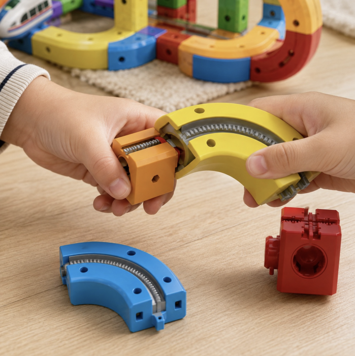 Set de constructie Cube Track cu tren electric USB si pista 3D modulara, 123 piese, 3 ani+ [4]