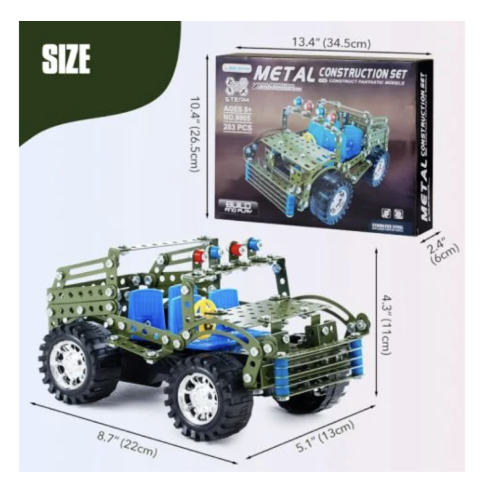 Joc constructii din metal 283 piese - masina de teren decapotabila verde, 8 ani+ [6]