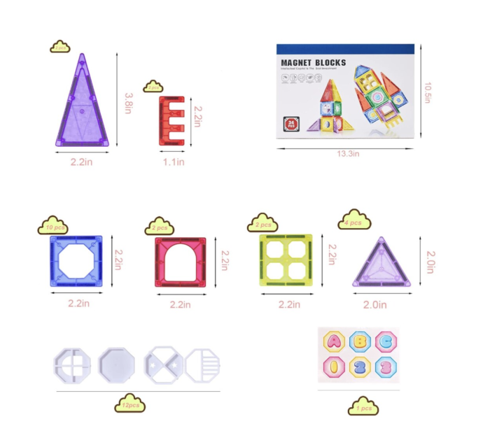 Set 34 piese magnetice de constructie, multicolor, 3 ani+ [10]