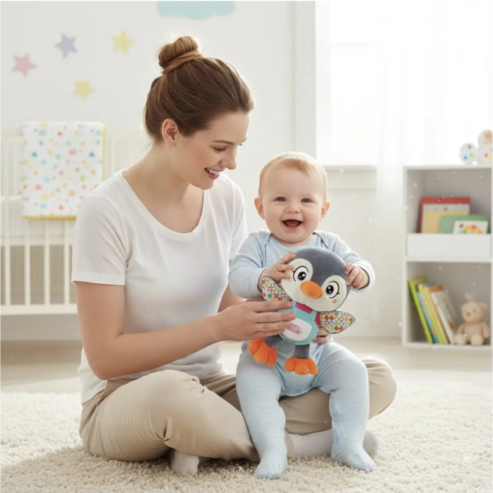 Jucarie interactiva din plus Pinguin cu respiratie, lumini si sunete, 6 luni+ [6]