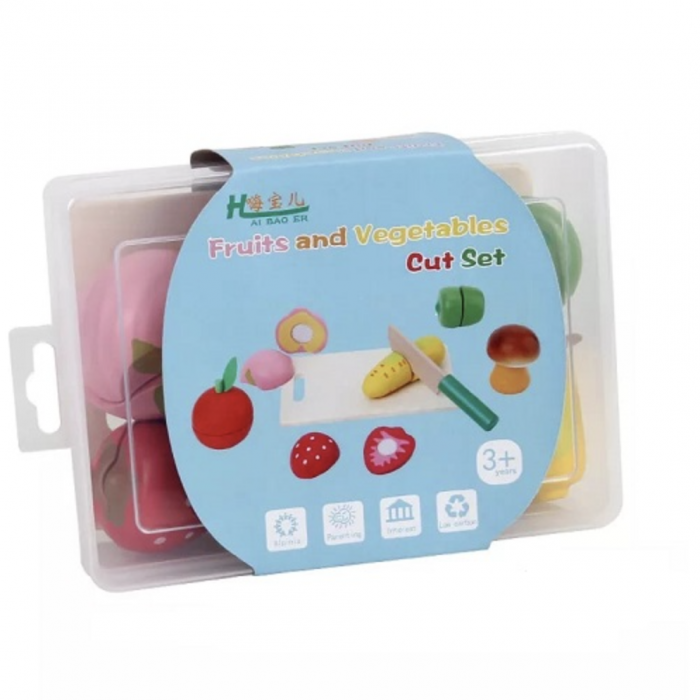 Set Cutie cu Tocator, Fructe și Legume din Lemn [2]