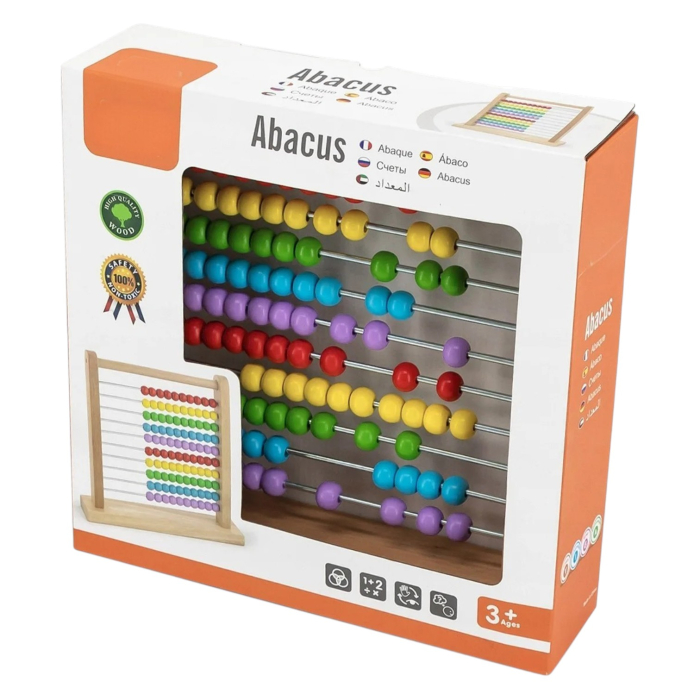 Abac educational din lemn cu margele colorate si bare metalice, 32x32 cm, +3 ani [3]