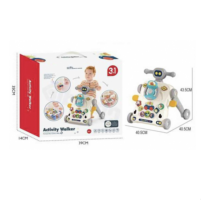 Antemergator 3 in 1 cu masuta de activitati, jucarii detasabile, lumini si sunete, gri [6]