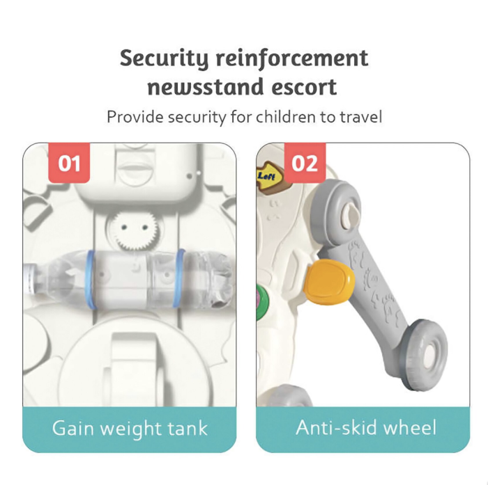 Antemergator 3 in 1 cu masuta de activitati, jucarii detasabile, lumini si sunete, gri [5]