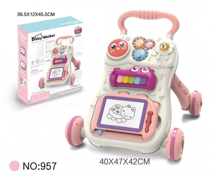Antemergator interactiv cu activitati, pian si tablita de scris, P05, roz [2]