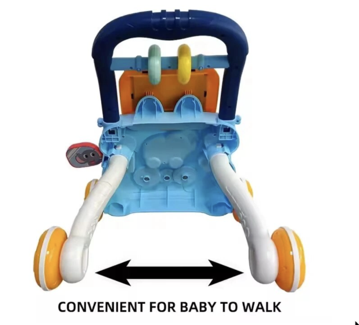 Antepremergator educational 2 in 1 cu tabla de scris, elefant muzical, oglinda si blocuri, +1 an, Bleu [3]