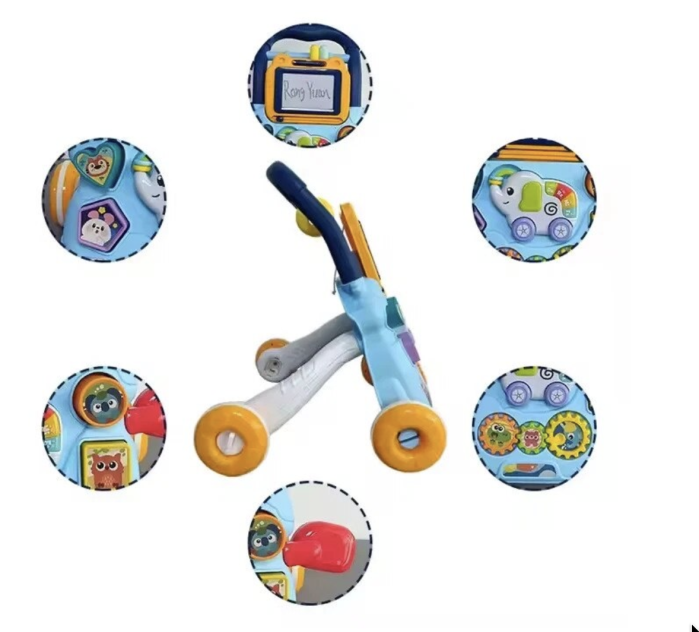 Antepremergator educational 2 in 1 cu tabla de scris, elefant muzical, oglinda si blocuri, +1 an, Bleu [6]