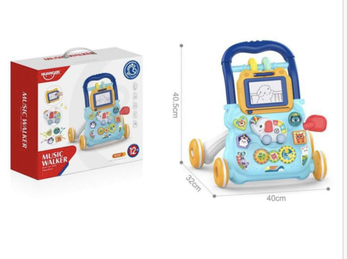 Antepremergator educational 2 in 1 cu tabla de scris, elefant muzical, oglinda si blocuri, +1 an, Bleu [8]