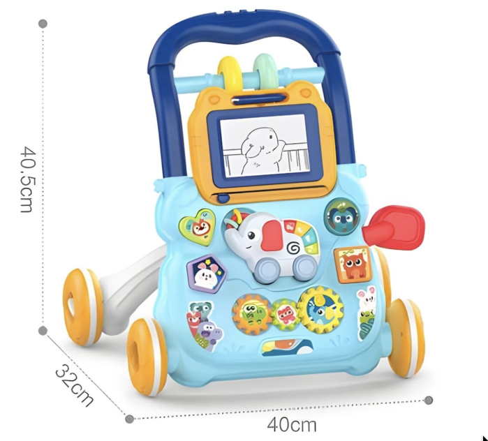 Antepremergator educational 2 in 1 cu tabla de scris, elefant muzical, oglinda si blocuri, +1 an, Bleu [5]