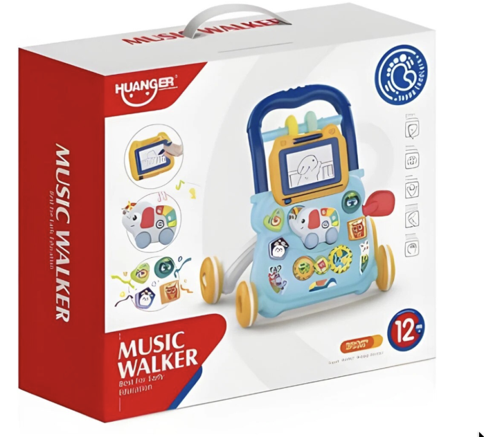 Antepremergator educational 2 in 1 cu tabla de scris, elefant muzical, oglinda si blocuri, +1 an, Bleu [7]