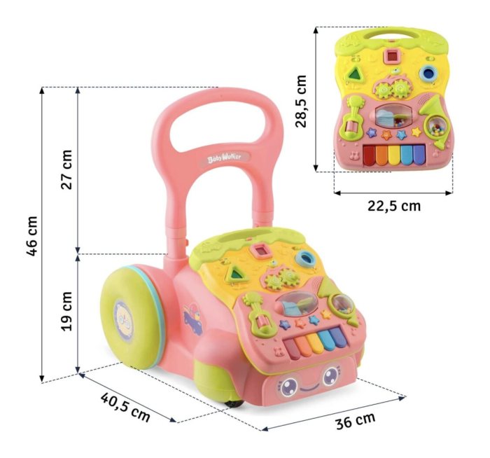 Antepremergator educational 2in1 Baby Walker Roz, cu panou detasabil si lumini [10]