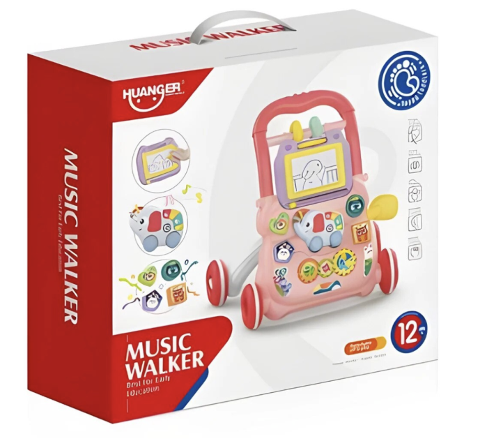 Antepremergator educational 2 in 1 cu tabla de scris, elefant muzical, oglinda si blocuri, +1 an, roz [9]