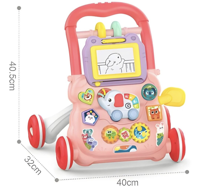 Antepremergator educational 2 in 1 cu tabla de scris, elefant muzical, oglinda si blocuri, +1 an, roz [8]