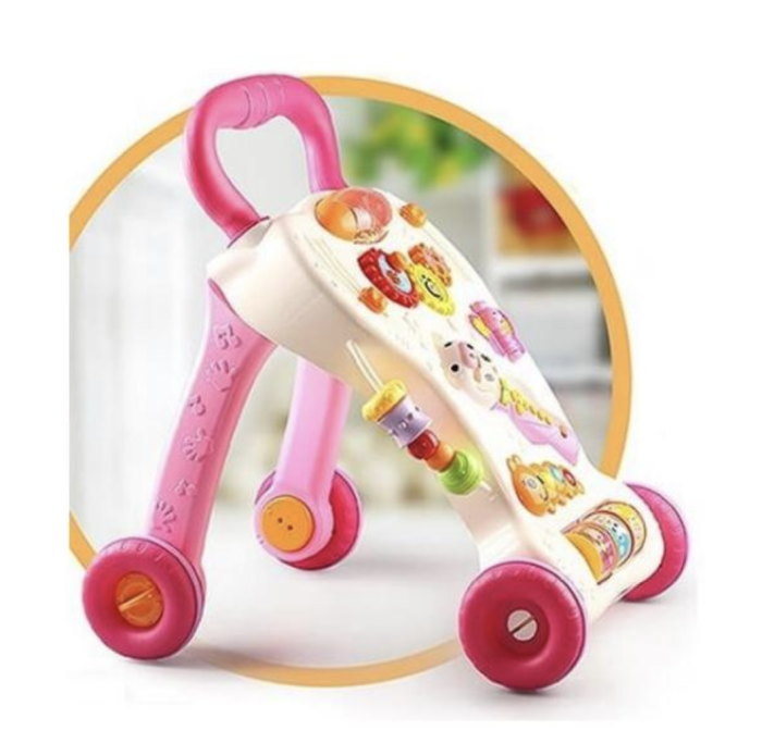Antepremergator Muzical pentru Copii, cu Microfon, Luminite si Jucarii Interactive, roz [3]