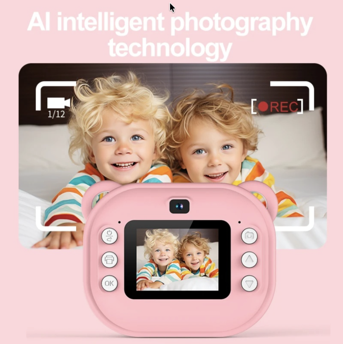 Aparat foto digital copii cu imprimare instant, 40 MP, 1080p, ecran 2.4", Ursulet roz [5]