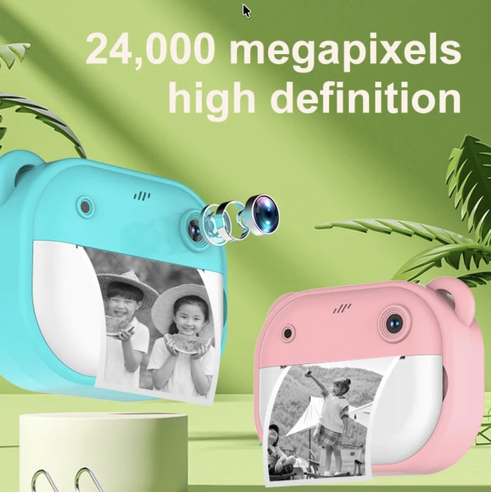 Aparat foto digital copii cu imprimare instant, 40 MP, 1080p, ecran 2.4", Ursulet roz [4]
