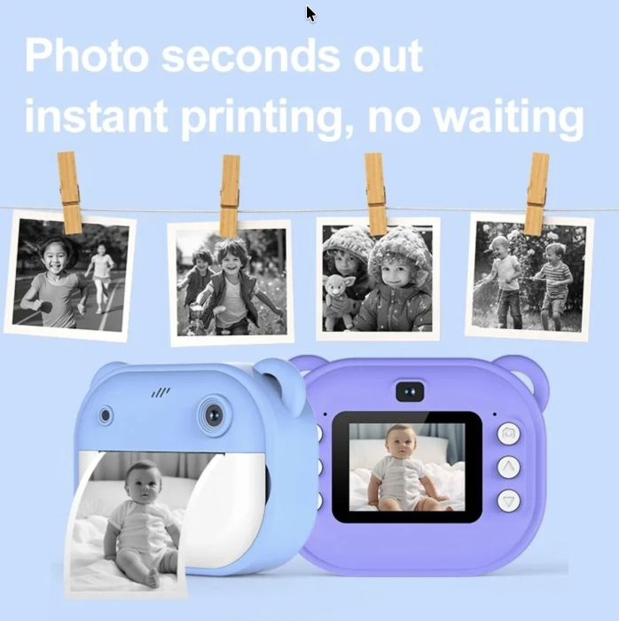 Aparat foto digital copii cu imprimare instant, 40 MP, 1080p, ecran 2.4", Ursulet bleu [5]