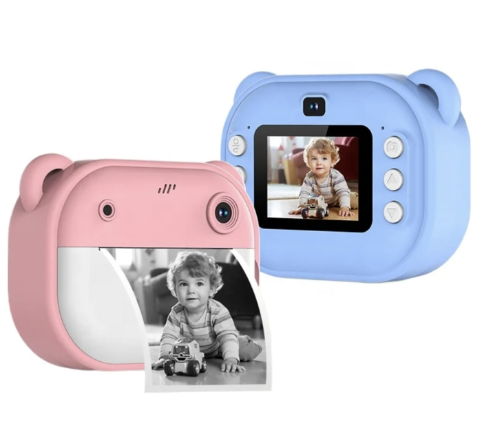Aparat foto digital copii cu imprimare instant, 40 MP, 1080p, ecran 2.4", Ursulet roz [3]