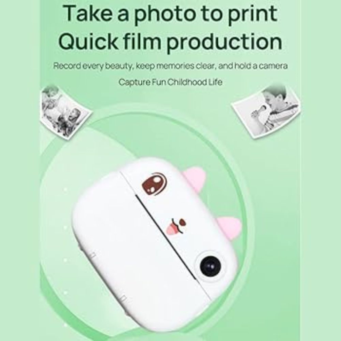 Aparat foto digital copii cu imprimare instant, 40 MP, 1080p, ecran 2.4", Iepuras alb cu roz [5]