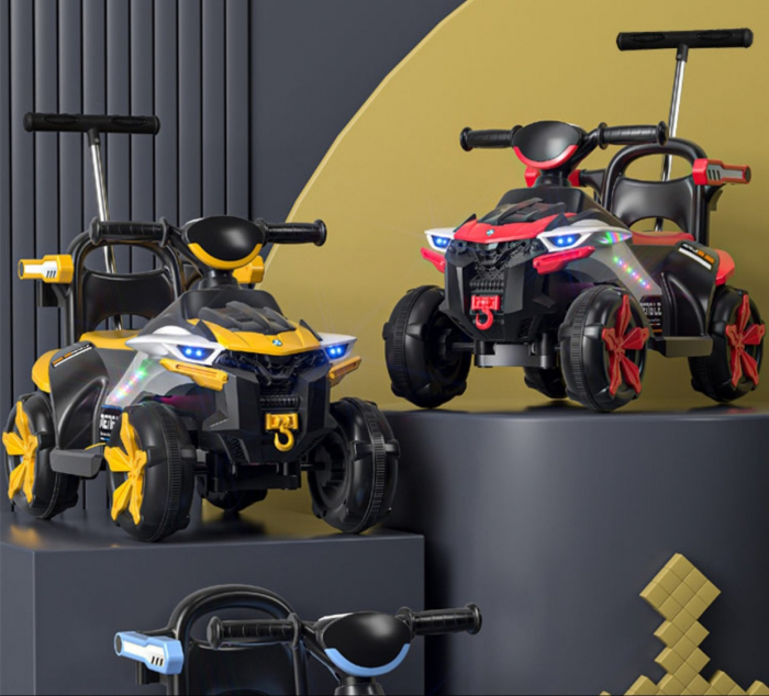 ATV electric pentru copii, cu telecomanda si maner de impins, 818 rosu [8]