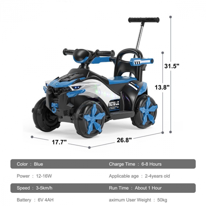 ATV electric pentru copii, cu telecomanda si maner de impins, 818 rosu [4]