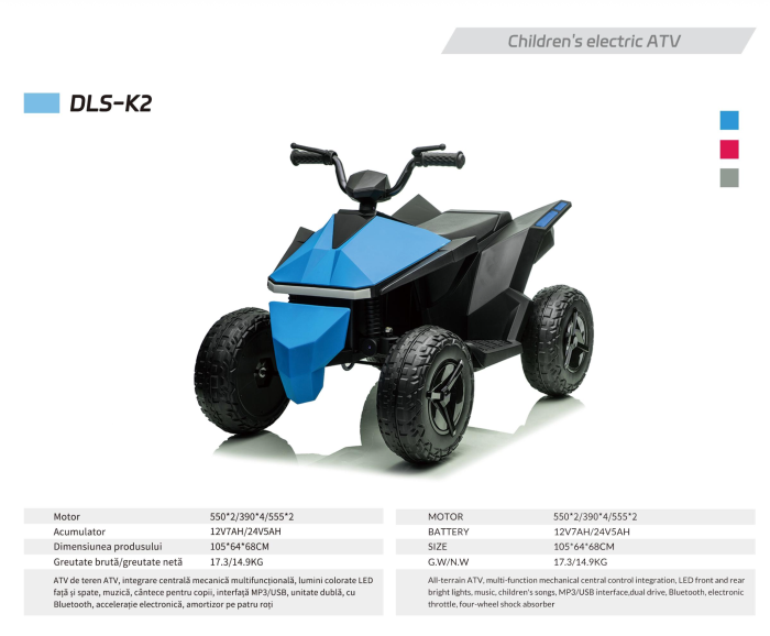 ATV electric pentru copii DLS-X8, cu lumini LED, muzica si Bluetooth, rosu [11]