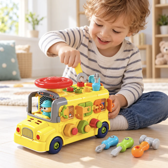 Autobuz atelier cu unelte, suruburi, rotite si activitati mecanice, 3 ani+ [4]