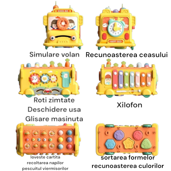 Jucarie interactiva autobuz multifunctional 4 in 1 cu xilofon si sortator, 3 ani+ [3]