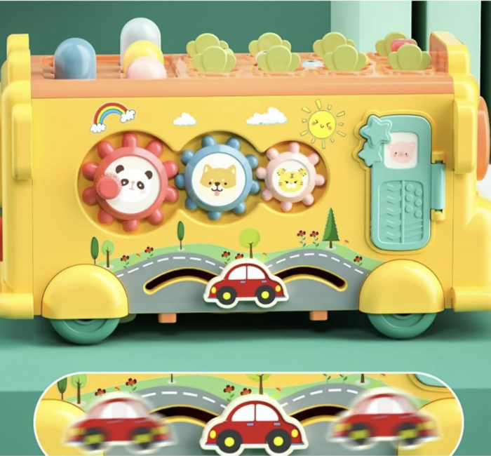 Jucarie interactiva autobuz multifunctional 4 in 1 cu xilofon si sortator, 3 ani+ [8]