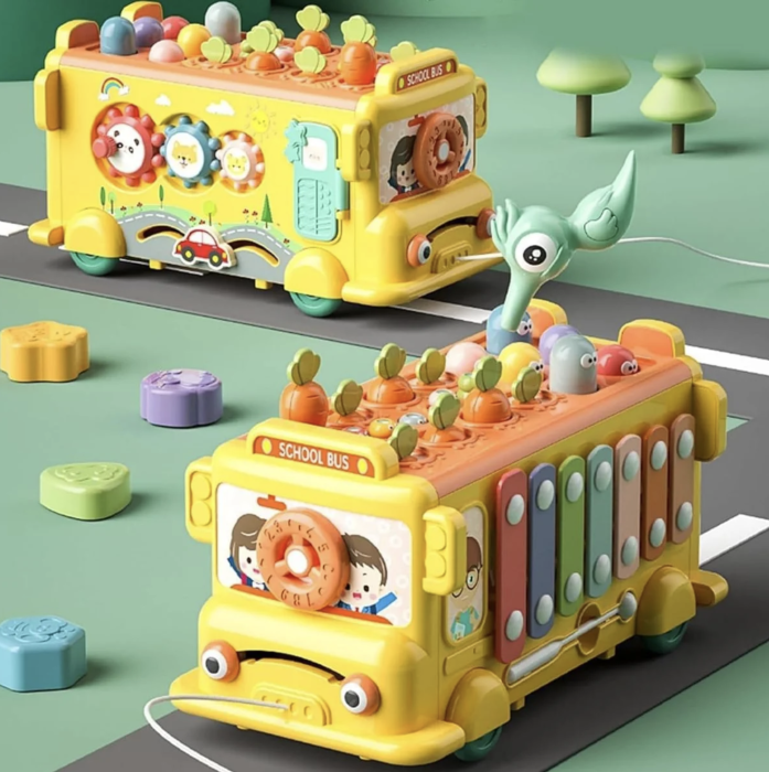 Jucarie interactiva autobuz multifunctional 4 in 1 cu xilofon si sortator, 3 ani+ [7]