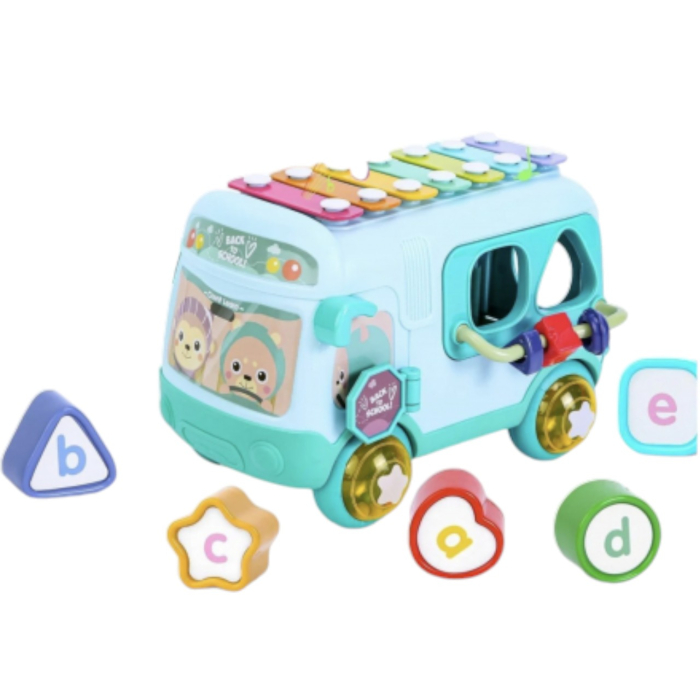 Autobuz interactiv cu xilofon, sortator si jucarii detasabile, bleu [8]