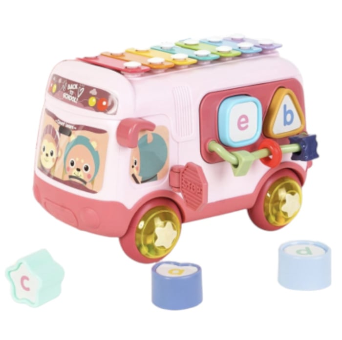 Autobuz interactiv cu xilofon, sortator si jucarii detasabile, roz [9]