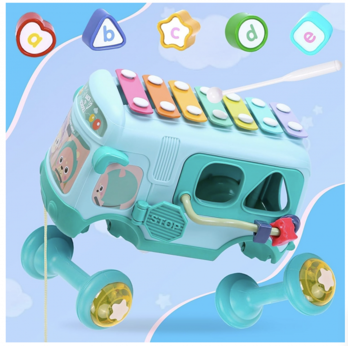 Autobuz interactiv cu xilofon, sortator si jucarii detasabile, bleu [4]