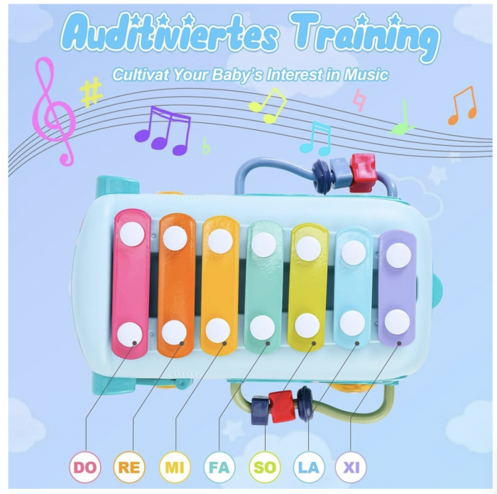 Autobuz interactiv cu xilofon, sortator si jucarii detasabile, bleu [7]