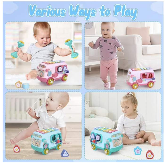 Autobuz interactiv cu xilofon, sortator si jucarii detasabile, bleu [6]