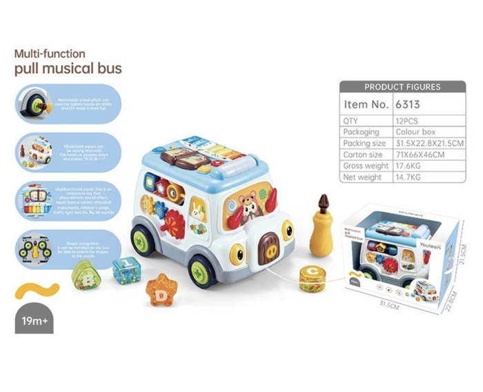 Autobuz muzical interactiv in limba engleza, cu sortator de forme si snur de tras, 18 luni+ [7]