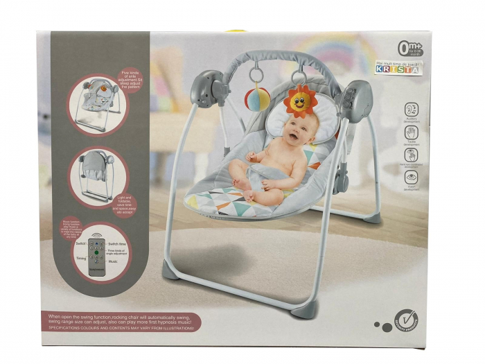 Balansoar bebelusi cu telecomanda, Grey Zoo - Krista® [5]