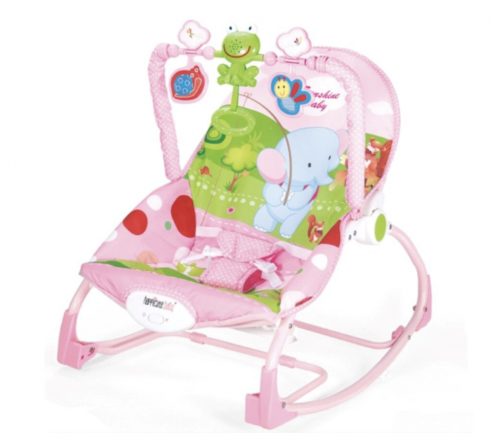Balansoar si scaun 2 in 1 cu muzica si vibratii pentru leganare bebe 0-18 kg, Frog roz [7]