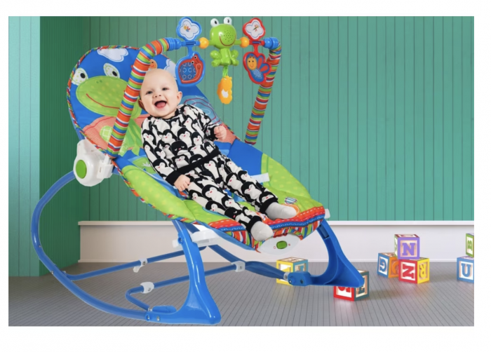 Balansoar si scaun 2 in 1 cu muzica si vibratii pentru leganare bebe 0-18 kg, Frog verde [10]
