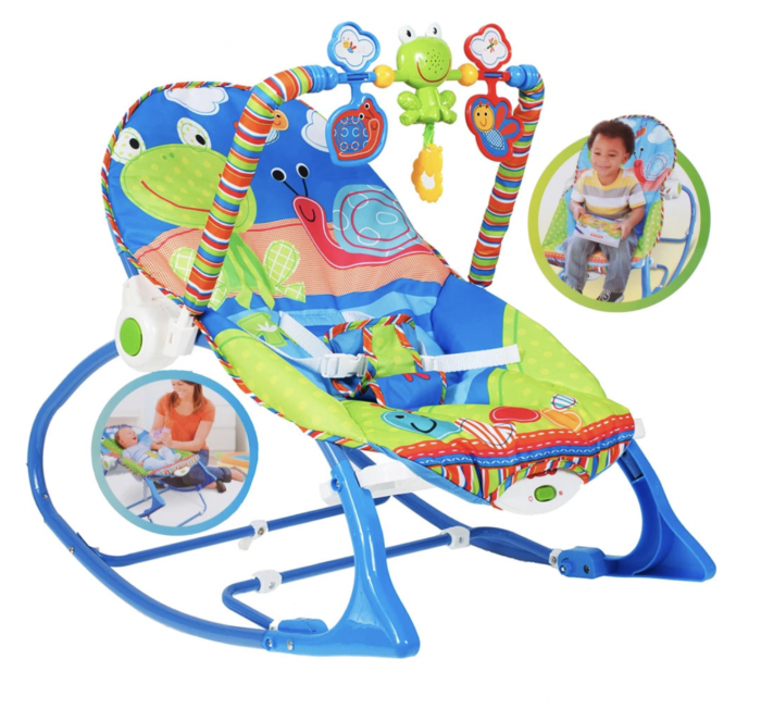 Balansoar si scaun 2 in 1 cu muzica si vibratii pentru leganare bebe 0-18 kg, Frog verde [2]