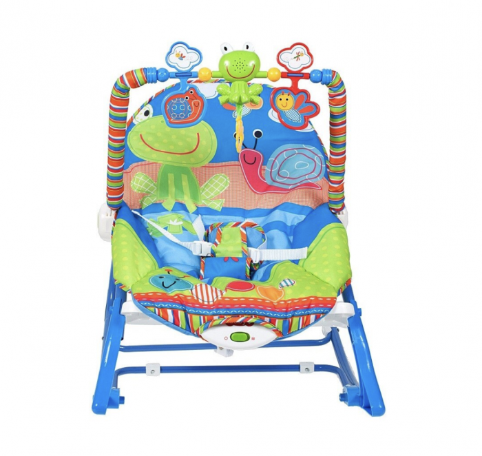 Balansoar si scaun 2 in 1 cu muzica si vibratii pentru leganare bebe 0-18 kg, Frog verde [5]