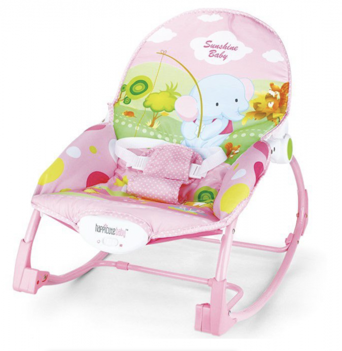 Balansoar si scaun 2 in 1 cu muzica si vibratii pentru leganare bebe 0-18 kg, Frog roz [3]