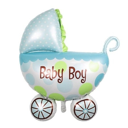 Balon din folie pentru petrecere Carucior, Baby Boy, Bleu, 85 cm