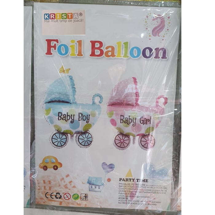 Balon din folie pentru petrecere Carucior, Baby Girl, Roz, 85 cm [3]